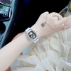 Set Đồng Hồ Nữ Hanboro Mặt Cười Dây Cao Su Hồng Chính Hãng Mặt Vỏ Đá Ceramic Size 36mm Quartz