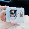 Set Đồng Hồ Nữ Hanboro Mặt Cười Dây Cao Su Hồng Chính Hãng Mặt Vỏ Đá Ceramic Size 36mm Quartz