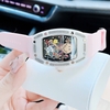 Set Đồng Hồ Nữ Hanboro Mặt Cười Dây Cao Su Hồng Chính Hãng Mặt Vỏ Đá Ceramic Size 36mm Quartz