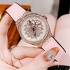 Đồng Hồ Nữ Hanboro Mặt Hoa Xoay Chính Hãng Dây Da Hồng Vỏ Rose Đính Đá Size 38mm Viền Đá Tặng Kèm Vòng Tay