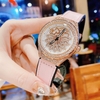 Đồng Hồ Nữ Hanboro Mặt Hoa Xoay Chính Hãng Dây Da Hồng Vỏ Rose Đính Đá Size 38mm Viền Đá Tặng Kèm Vòng Tay