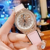 Đồng Hồ Nữ Hanboro Mặt Hoa Xoay Chính Hãng Dây Da Hồng Vỏ Rose Đính Đá Size 38mm Viền Đá Tặng Kèm Vòng Tay