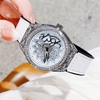 Đồng Hồ Nữ Hanboro Mặt Hoa Xoay Chính Hãng Dây Da Trắng Vỏ Bạc Đính Đá Size 38mm Viền Đá Tặng Kèm Vòng Tay