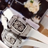 Đồng Hồ Nữ Hanboro Mặt Nhện Dây Cao Su Trắng Chính Hãng Đính Đá Silver Size 31x44mm Quartz