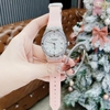 Đồng Hồ Nữ Hanboro Máy Tự Động Mặt Trắng Đính Đá Dây Cao Su Hồng Vỏ Silver Size 36mm