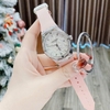 Đồng Hồ Nữ Hanboro Máy Tự Động Mặt Trắng Đính Đá Dây Cao Su Hồng Vỏ Silver Size 36mm
