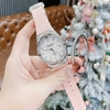Đồng Hồ Nữ Hanboro Máy Tự Động Mặt Trắng Đính Đá Dây Cao Su Hồng Vỏ Silver Size 36mm