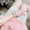 Đồng Hồ Nữ Hanboro Máy Tự Động Mặt Trắng Đính Đá Dây Cao Su Hồng Vỏ Silver Size 36mm
