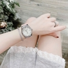 Đồng Hồ Nữ Hanboro Máy Tự Động Mặt Trắng Đính Đá Dây Cao Su Hồng Vỏ Silver Size 36mm