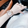 Đồng Hồ Nữ Hanboro Máy Tự Động Mặt Trắng Đính Đá Dây Cao Su Trắng Vỏ Vàng Hồng Size 36mm