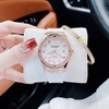 Đồng Hồ Nữ Hanboro Máy Tự Động Mặt Trắng Đính Đá Dây Cao Su Trắng Vỏ Vàng Hồng Size 36mm