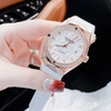 Đồng Hồ Nữ Hanboro Máy Tự Động Mặt Trắng Đính Đá Dây Cao Su Trắng Vỏ Vàng Hồng Size 36mm