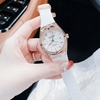 Đồng Hồ Nữ Hanboro Máy Tự Động Mặt Trắng Đính Đá Dây Cao Su Trắng Vỏ Vàng Hồng Size 36mm