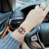 Đồng Hồ Nữ Hanboro Mặt Cười Vỏ Ovan Kim Loại Vàng Hồng Đính Đá Dây Cao Su Đen Size 36mm