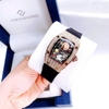 Đồng Hồ Nữ Hanboro Mặt Cười Vỏ Ovan Kim Loại Vàng Hồng Đính Đá Dây Cao Su Đen Size 36mm