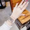 Đồng Hồ Nữ Hanboro Moonphase Chính Hãng Dây Cao Su Trắng Đính Đá Rose Size 36mm Quartz