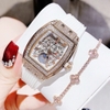 Đồng Hồ Nữ Hanboro Moonphase Chính Hãng Dây Cao Su Trắng Đính Đá Rose Size 36mm Quartz
