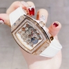 Đồng Hồ Nữ Hanboro Moonphase Chính Hãng Dây Cao Su Trắng Đính Đá Rose Size 36mm Quartz