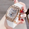 Đồng Hồ Nữ Hanboro Moonphase Chính Hãng Dây Cao Su Trắng Đính Đá Rose Size 36mm Quartz