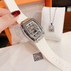 Đồng Hồ Nữ Hanboro Moonphase Chính Hãng Dây Cao Su Trắng Đính Đá Silver Size 36mm Quartz