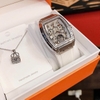 Đồng Hồ Nữ Hanboro Moonphase Chính Hãng Dây Cao Su Trắng Đính Đá Silver Size 36mm Quartz