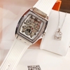 Đồng Hồ Nữ Hanboro Moonphase Chính Hãng Dây Cao Su Trắng Đính Đá Silver Size 36mm Quartz