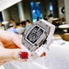Đồng Hồ Nữ Hanboro Nhện Đính Đá Dây Cao Su Trắng Vỏ Silver Size 31x44mm Quartz Tặng Kèm Lắc Tay