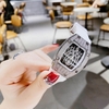 Đồng Hồ Nữ Hanboro Nhện Đính Đá Dây Cao Su Trắng Vỏ Silver Size 31x44mm Quartz Tặng Kèm Lắc Tay