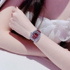 Đồng Hồ Nữ Rivero R9007 Dây Da Đỏ Đính Đá Mặt Oval Size 34mm Vỏ Thép Silver Quartz