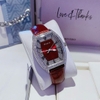 Đồng Hồ Nữ Rivero R9007 Dây Da Đỏ Đính Đá Mặt Oval Size 34mm Vỏ Thép Silver Quartz