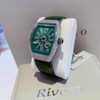 Đồng Hồ Nữ Rivero R9066 Mặt Ovan Dây Da Xanh Lá Đính Đá Silver Size 32mm