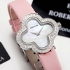 Đồng Hồ Nữ Roberto Era Dây Da Hồng Mặt Cỏ 4 Lá Xà Cừ Trắng Viền Đá Size 28mm ER260 Chính Hãng