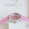 Đồng Hồ Nữ Roberto Era Dây Da Lụa Hồng Mặt Oval Họa Tiết 12 Cánh Hoa Size 33mm Viền Đá Silver RE2205