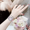 Đồng Hồ Nữ Roberto Era Dây Da Lụa Hồng Mặt Oval Họa Tiết 12 Cánh Hoa Size 33mm Viền Đá Silver RE2205