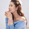 Đồng Hồ Nữ Roberto Era Dây Da Lụa Hồng Mặt Oval Họa Tiết 12 Cánh Hoa Size 33mm Viền Đá Silver RE2205