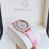 Đồng Hồ Nữ Roberto Era Dây Da Lụa Hồng Mặt Oval Họa Tiết 12 Cánh Hoa Vỏ Rose Size 33mm RE2208