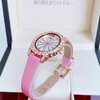 Đồng Hồ Nữ Roberto Era Dây Da Lụa Hồng Mặt Oval Họa Tiết 12 Cánh Hoa Vỏ Rose Size 33mm RE2208