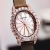 Đồng Hồ Nữ Roberto Era Dây Da Lụa Nâu Mặt Oval Họa Tiết 12 Cánh Hoa Vỏ Rose Size 33mm RE2206
