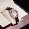 Đồng Hồ Nữ Roberto Era Dây Da Lụa Nâu Mặt Oval Họa Tiết 12 Cánh Hoa Vỏ Rose Size 33mm RE2206