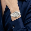 Đồng Hồ Nữ Roberto Era Dây Da Lụa Trắng Mặt Oval Họa Tiết 12 Cánh Hoa Size 33mm Viền Đá Silver RE2201