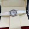 Đồng Hồ Nữ Roberto Era Dây Da Lụa Trắng Mặt Oval Họa Tiết 12 Cánh Hoa Size 33mm Viền Đá Silver RE2201