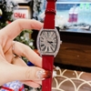 Đồng Hồ Nữ Roberto Era Mặt Ovan Đính Full Đá Vạch La Mã Dây Da Đỏ Kim Loại Silver Size 36mm