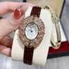 Đồng Hồ Nữ Roberto Era RE5028 Dây Da Nâu Mặt Oval Đính Đá Rose Size 34mm Chính Hãng