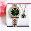 Set đồng hồ nữ Amica chính hãng màu demi vàng hồng mặt xanh lá size 32mm - Đồng hồ Amica A059