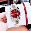 Set đồng hồ nữ Amica chính hãng màu demi vàng hồng mặt đỏ size 32mm - Đồng hồ Amica A059