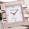 Đồng hồ nữ chính hãng Roberto Era RE1601 dây da nâu mặt trắng vuông size 20x30mm vỏ rose gold