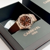 Đồng Hồ Nữ Carnival 8168L2 Dây Cao Su Nâu Đính Đá Rose Size 34mm Quartz 8168L2-VH-DCS-N