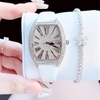 Set đồng hồ nữ chính hãng Roberto Era RE022 dây da trắng mặt số la mã, vỏ bạc silver size 36mm