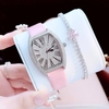 Set đồng hồ nữ chính hãng Roberto Era RE022 dây da hồng mặt số la mã vỏ silver size 36mm
