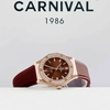 Đồng Hồ Nữ Carnival 8168L2 Dây Cao Su Nâu Đính Đá Rose Size 34mm Quartz 8168L2-VH-DCS-N